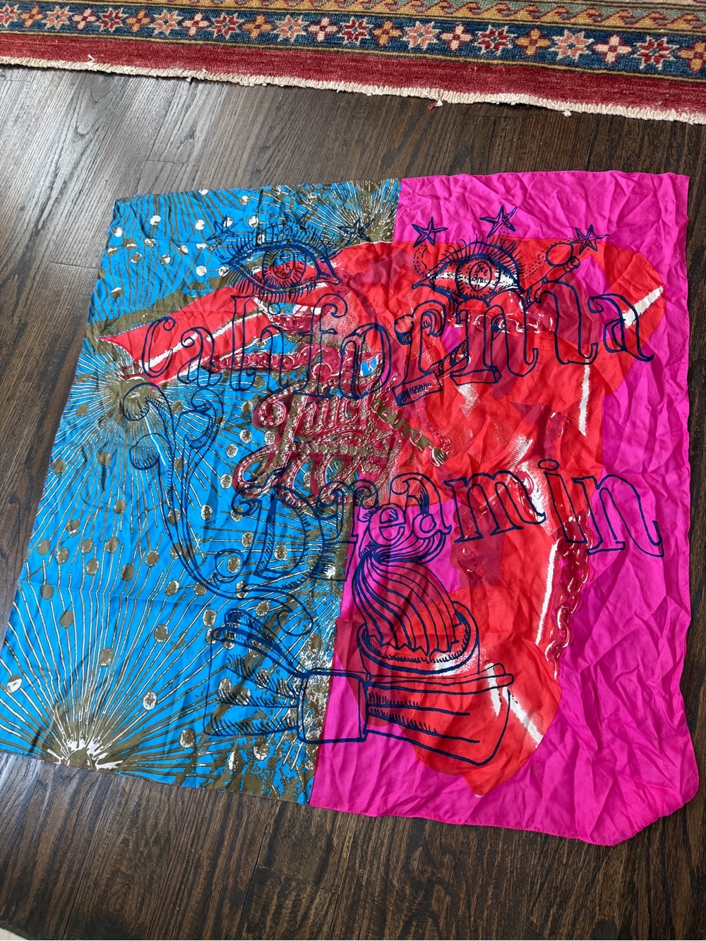Juicy Couture Pink, Red & Blue Graphic Silk Scarf